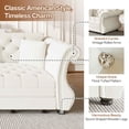 thumbnail image 6 of FFH 97.6" Chesterfield Couch with Pull Out Bed, Velvet Sleeper Sofa with Classic Roll Arm, Flower Tufting for Living Room, Beige, 6 of 11