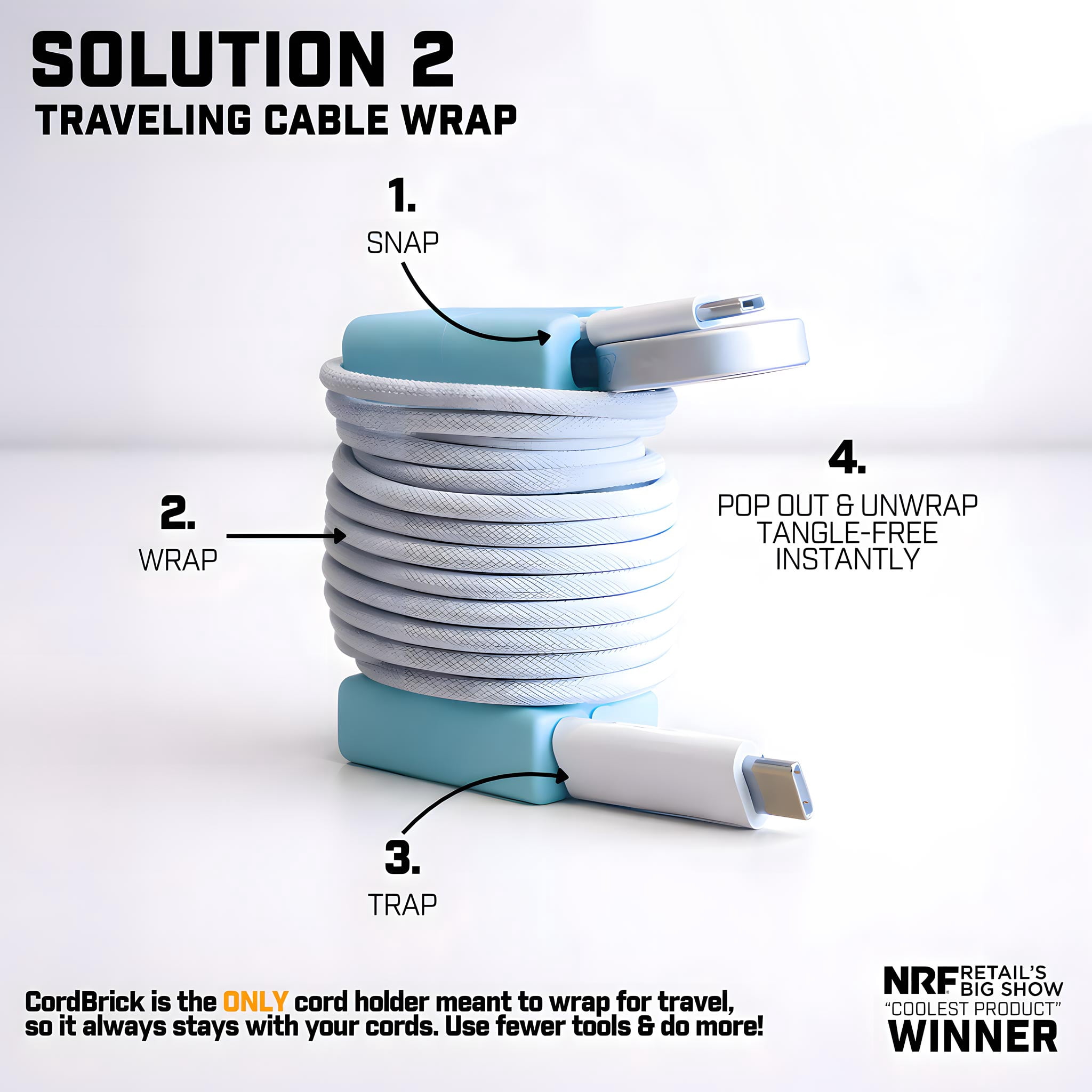 CordBrick 2PK Silicone + Steel Weighted Cord Holders for Nighstand, Cable Wraps for Travel, iPhone Accessories, Small Graduation Gifts for College Students, Guys, Men. Blue
