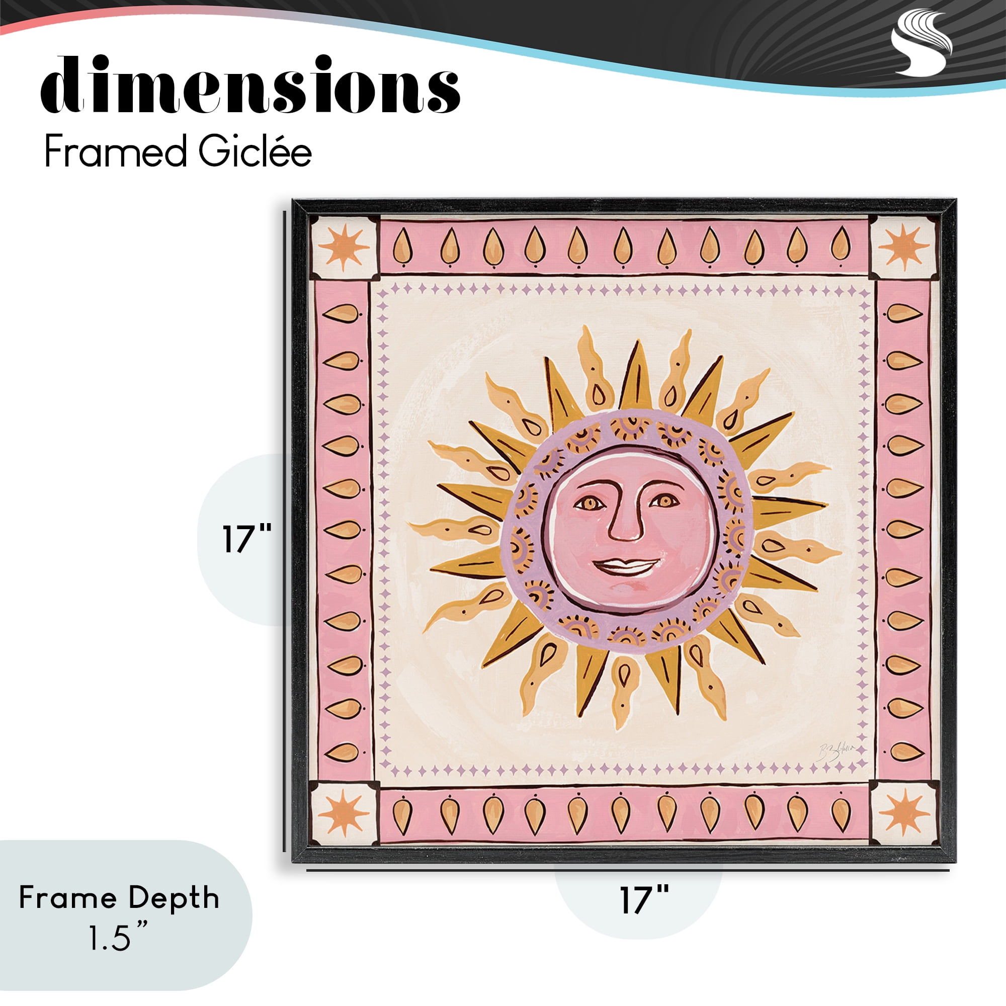 Stupell Industries Smiling Sun with Pink Border Black Framed Giclee Art, design by Two If By Sea Studios