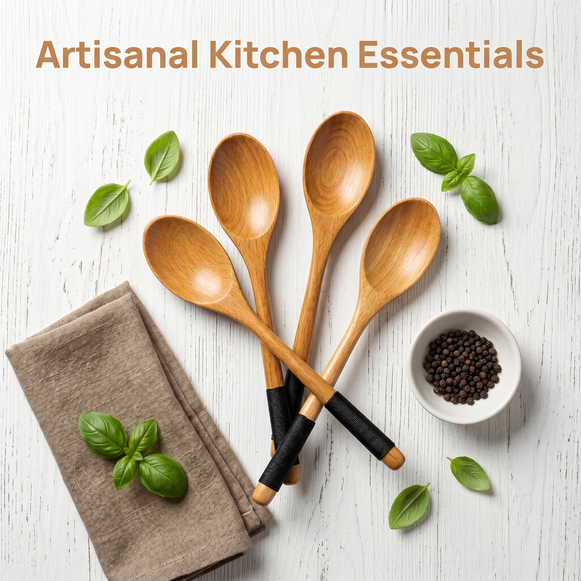 Unique Bargains Wood Non Stick Cookware Kitchen Utensils Set Natural A 4Pcs
