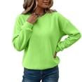 thumbnail image 4 of Womens Crewneck Sweatshirt Casual Long Sleeve Fleece Pullover Tops Crew Neck, Ribbed Design, Drop Shoulder, Workout, Loose Fit, Fall Winter, Daily Wear Fluorescent Green 3XL, 4 of 5