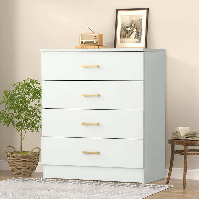 WIAWG White Wood 4-Drawer, 44.9 in. W Wood Chest of Drawers Nursery Storage Organizer with Changing Table Open Shelf