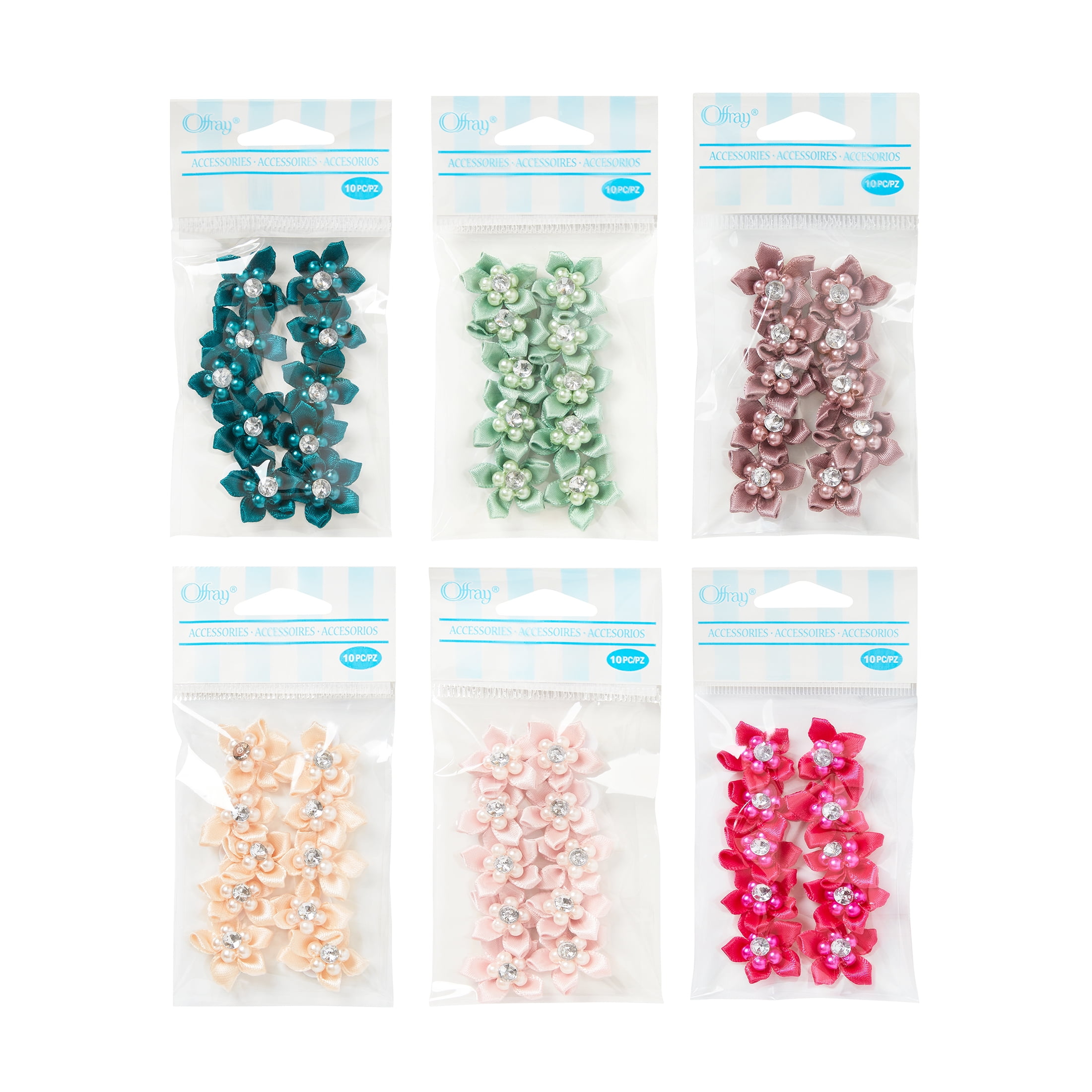 Offray Accessories, Teal 3/4 inch Value Pack 5 Petal Gem Flower Accessory for Wedding, Hair Clips, and Scrapbooking, 10 count, 1 Package