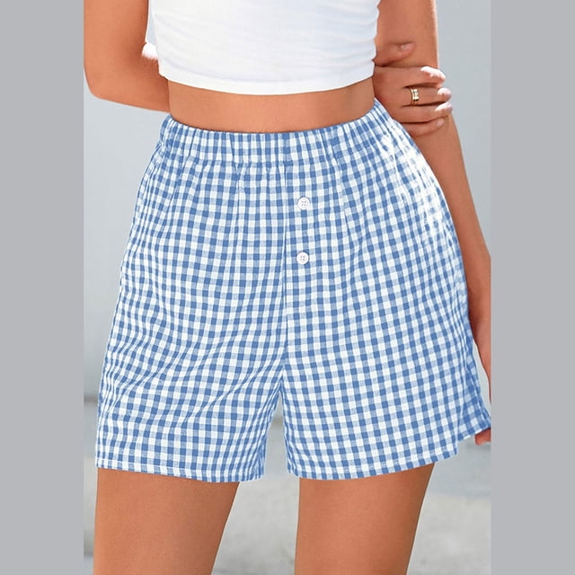 Baodmurt Short à Taille Mi-Haute pour Femmes avec Bande Élastique pour les Vacances, Bleu m
