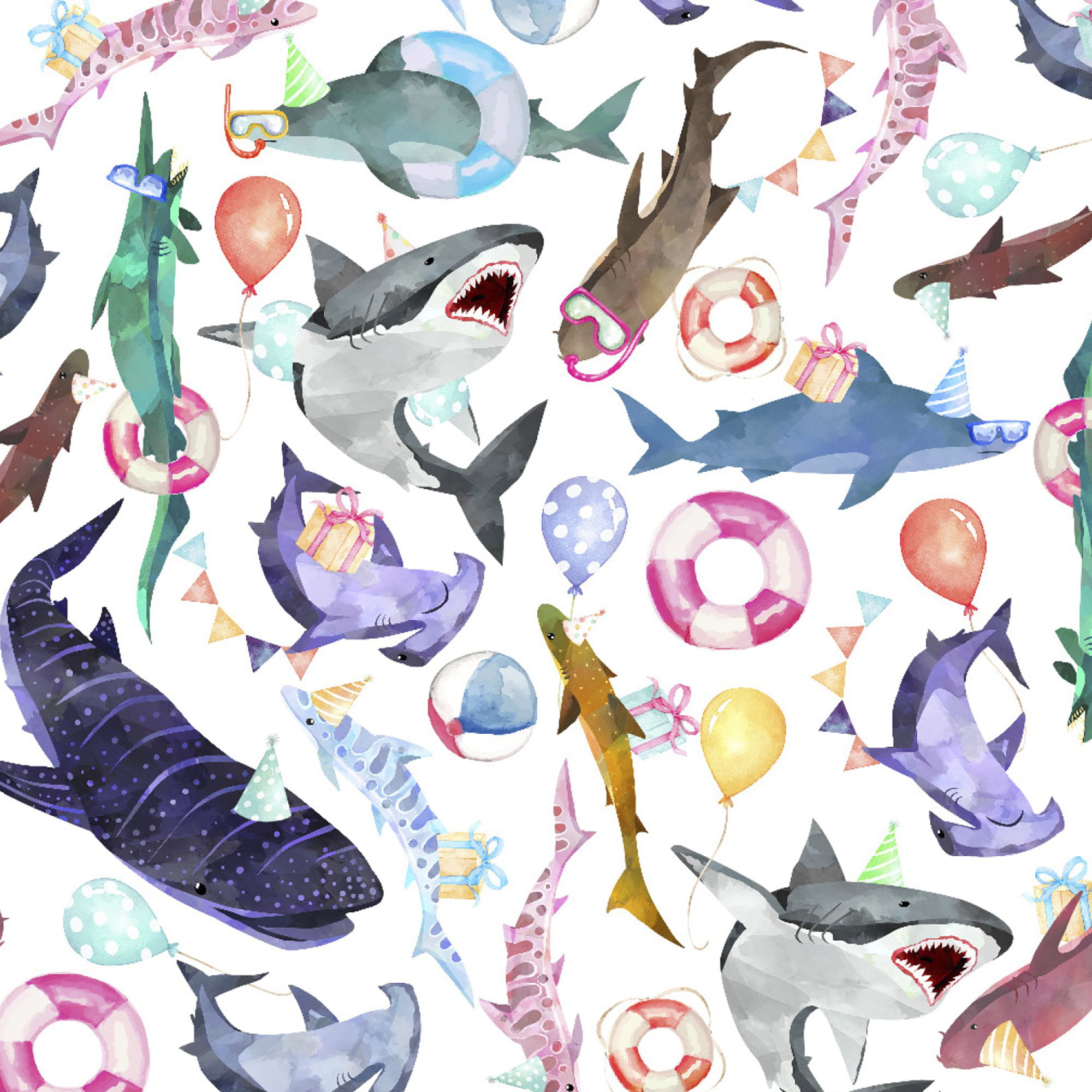 Shark Party Jillson Roberts 6 Roll-Count Recycled Birthday Gift Wrap