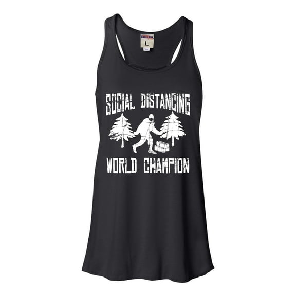 Womens Sasquatch Social Distancing World Champion Bigfoot Flowy Racerback Tank Top T-Shirt