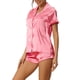 thumbnail image 4 of Conjunto de pijama de satén para mujer INSPIRE CHIC, camisa de botón de manga corta con pantalones cortos, 2 piezas, ropa de descanso, pijama, M, rosa claro, 4 of 6