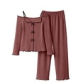 thumbnail image 5 of sdhkgrrt Women's 2 Piece Matching Pajama Set Off Shoulder Long Sleeve Top Elastic Waisted Wide Leg Pants Solid Comfy Casual Lounge Set Soft Loose Fit Tracksuit, Brown M, 5 of 9