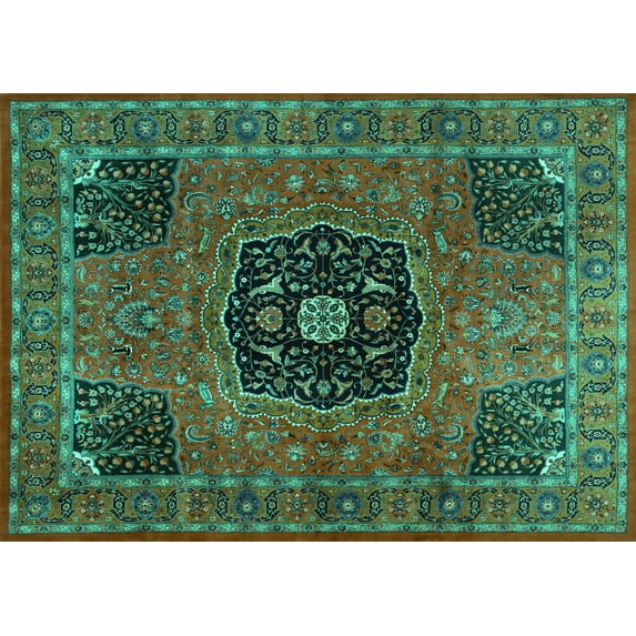 Ahgly Company Indoor Rectangle Persian Turquoise Blue Traditional Area Rugs, 5' x 7'