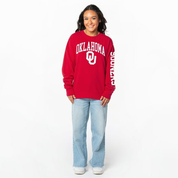 Women's ZooZatz Crimson Oklahoma Sooners Lightweight Fleece Pullover Sweatshirt