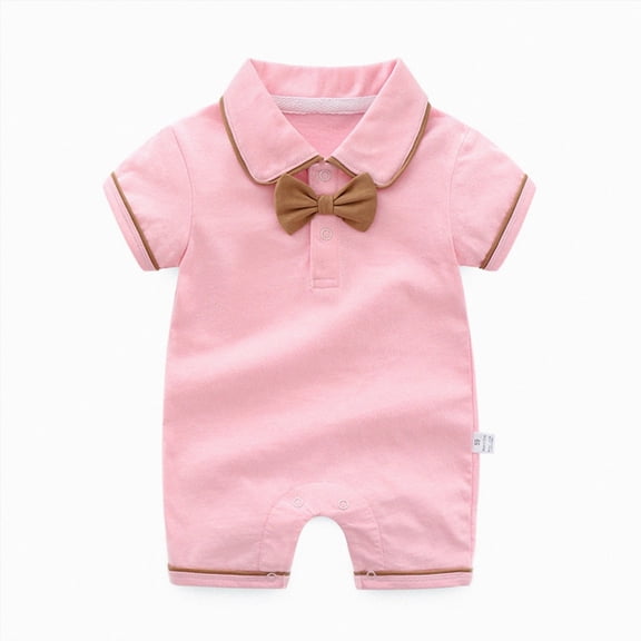 KPOPLK Newborn Baby Boy Summer Outfit Romper Solid Color Collared Short Sleeve Jumpsuit Bodysuit One Piece Clothes for 0 3 6 9 12 18 24 36 48 Months(0-3 Months,A)