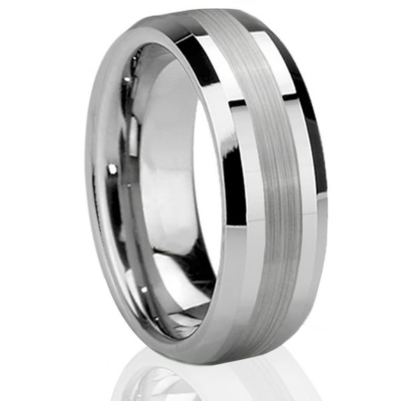 Tungsten Wedding Band Ring 8mm Men's Engagement Silver Two-tone Brushed Center Stripe Comfort Fit
