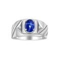 thumbnail image 1 of RYLOS Men's Rings Sterling Silver Rings Classic Designer Style 8X6MM Oval Gemstone & Diamond Ring Blue Star Sapphire Birthstone Rings For Men Size 13, 1 of 6