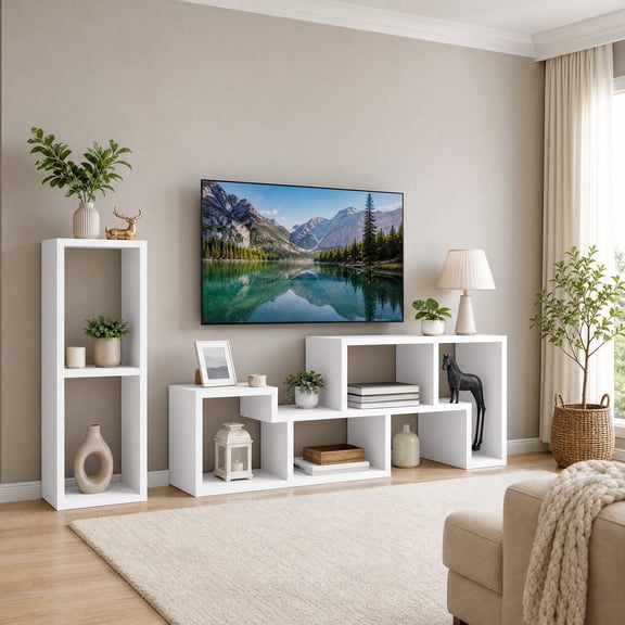 3 PCS Adjustable TV Stand Minimalist Entertainment Center for 43/ 55 /60/ 65 Inch TV Media Console Table ,White