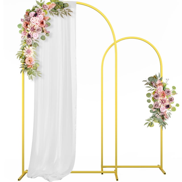 Set de 2 soportes metálicos para arco de fondo CludPark, dorado, 2,2 m y 1,8 m