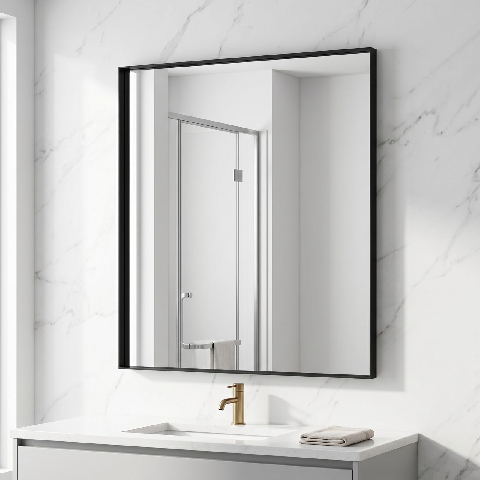 Gleamira 24"x24" Rectangular Bathroom Mirror Wall Vanity Mirror with Deep Frame, Black