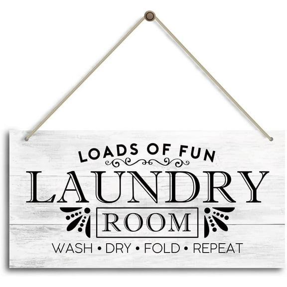 LOADS OF FUN LAUNDRY ROOM WASH DRY FOLD REPEAT Sign, Laundry Room Decor, Funny Wooden Farmhouse Decoration for Home, Laundry Room Wall Decor 10x5 Inch