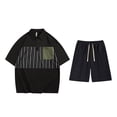 thumbnail image 4 of Yaoyar Mens Round Neck Button Detail Short Sleeve Top with Drawstring Elastic Waist Shorts Casual Two Piece Set Coordinated Outfit, 4 of 7