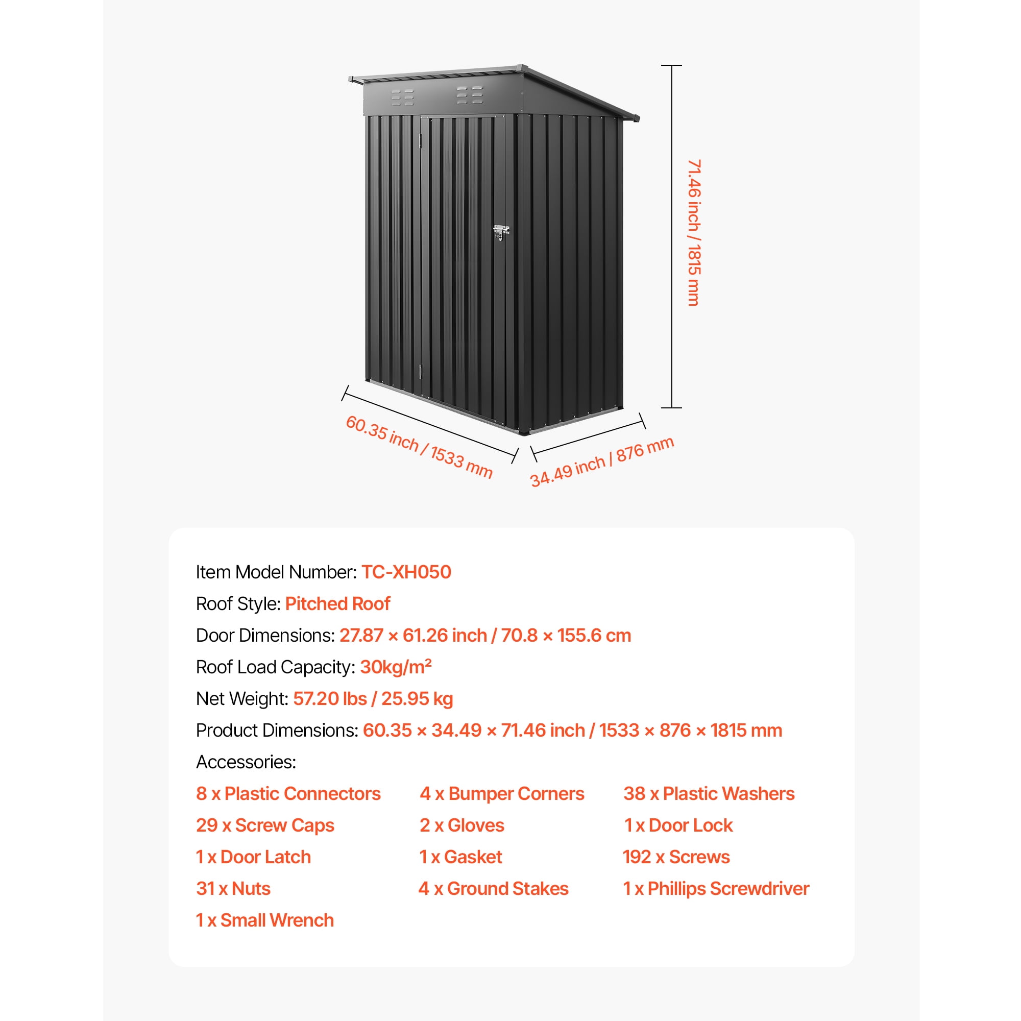 KFFKFF 5 x 3 FT Metal Garden Shed, Outdoor Storage Building with Lockable Door & Ventilation, Sloped Roof Metal Shed for Tools, Backyard, Garden, Patio, Bike, Gray
