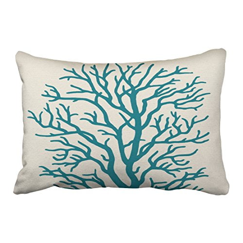 Winhome Rectangl Throw Pillow Covers Retro Coral Tree In Teal Blue Artistic Pillowcases Polyester 20 X 30 Inch With Hidden Zipper Home Sofa Cushion Decorative Pillowcase Walmart Com Walmart Com