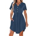 thumbnail image 2 of Admvng Summer Dresses for Women 2025 Casual V Neck Short Sleeve Drawstring Dresses with Pockets S-3XL, 2 of 9