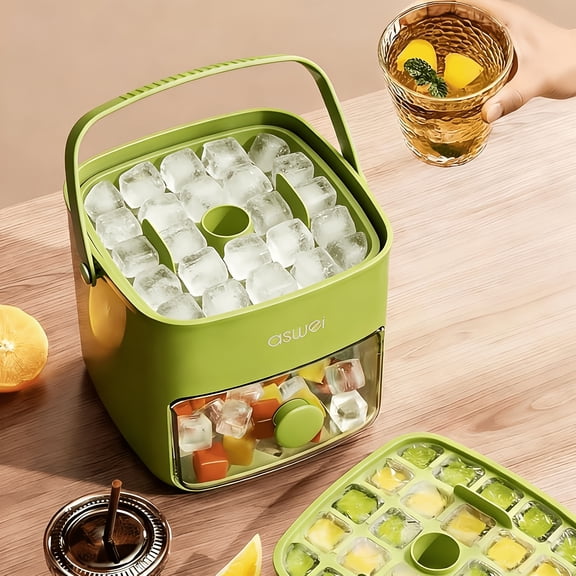 Press Type Ice Cube Mold,Double‑Layer Handheld Ice Maker Box,50‑Grid Large Capacity Ice Tray with Dust‑Proof Lid & Ice Scoop,Storage Ice Container for Freezer