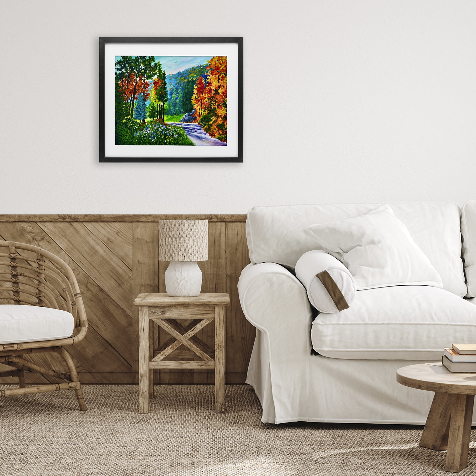 Stupell Industries Sunlit Autumn Woodland Pathway Black Framed Print Under Glass, design by Lee Ann Zirbes