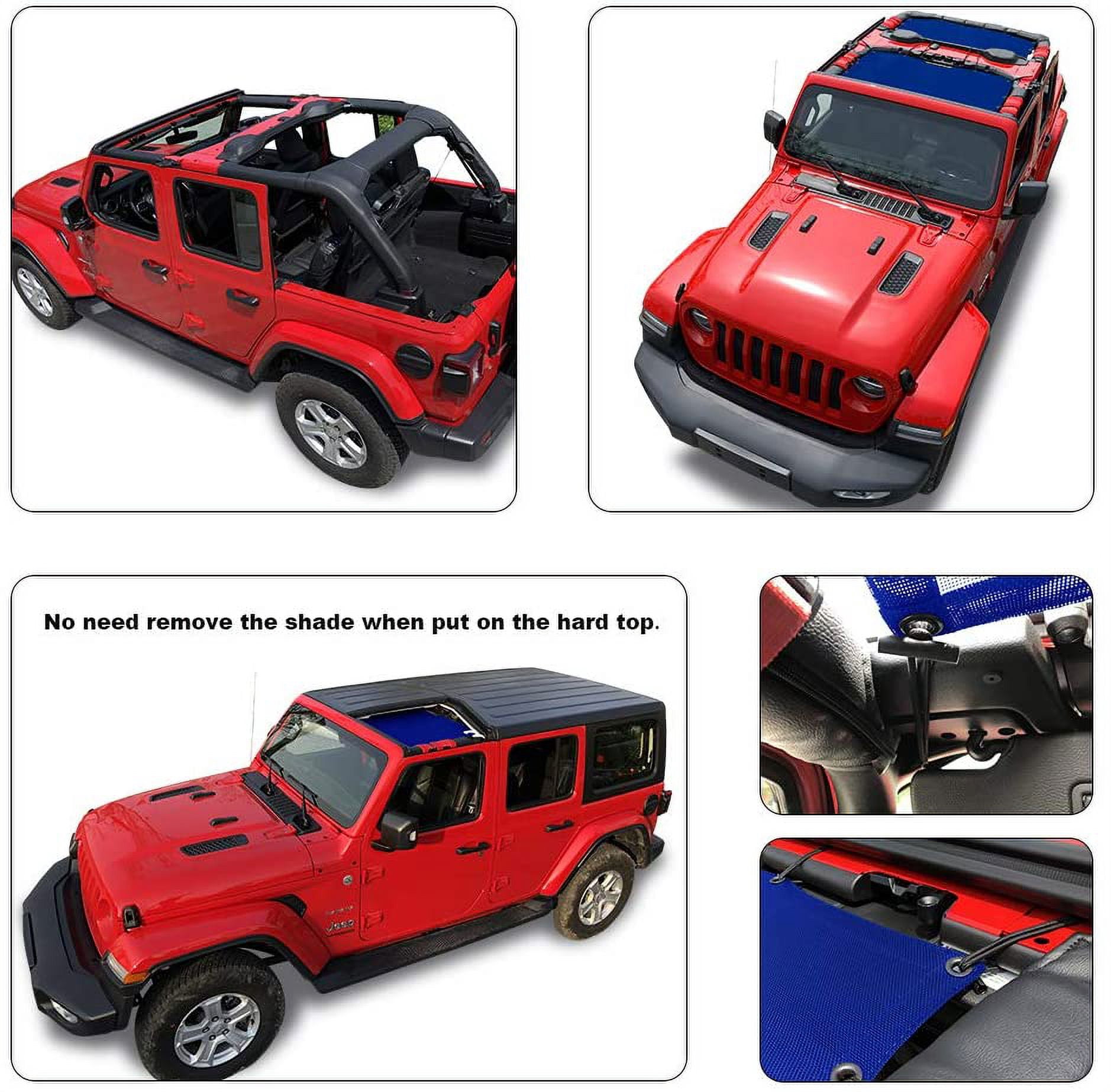 Shadeidea Jeep Wrangler Sun Shade JL Top Sunshade Front and Rear 2 piece-Blue Mesh Screen Sunshade JLU Unlimited 4 Door 2018-Current New Model Cover UV Blocker with Grab Bag-10 Years Warranty