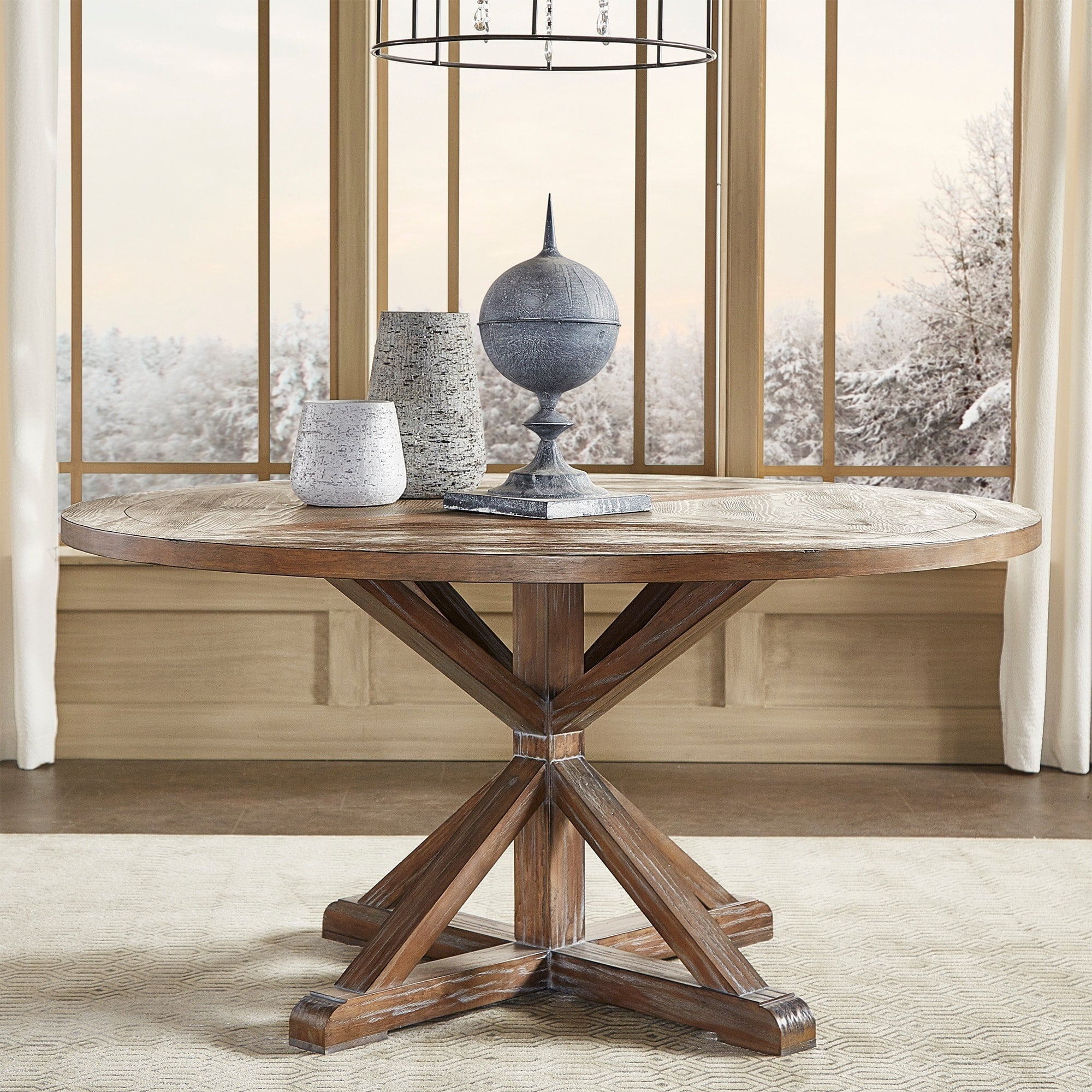Inspire Q Benchwright Rustic X Base Round Pine Wood Dining Table By Inspire Q Benchwright Rustic X Base Round Pine Wood Dining Table By Artisan Com
