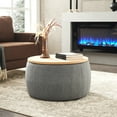 thumbnail image 6 of Round Coffee Table, BTMWAY 2 in 1 Round Storage Ottoman with Reversible Lid Tray, Upholstered Round Storage Ottoman Coffee Table with Storage, Footstool End Table for Living Room, Bedroom, Dark Grey, 6 of 10