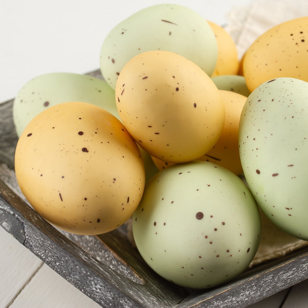 Pack of 36 Yellow and Green Speckled Faux Easter Eggs - For DIY Spring Displays, Easter Baskets, Decor and Photo Props