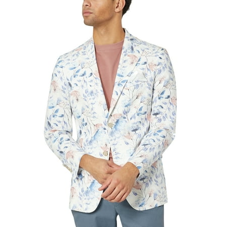 Tallia Mens Slim Fit Floral Linen Sport Coat Mauve blue 46L