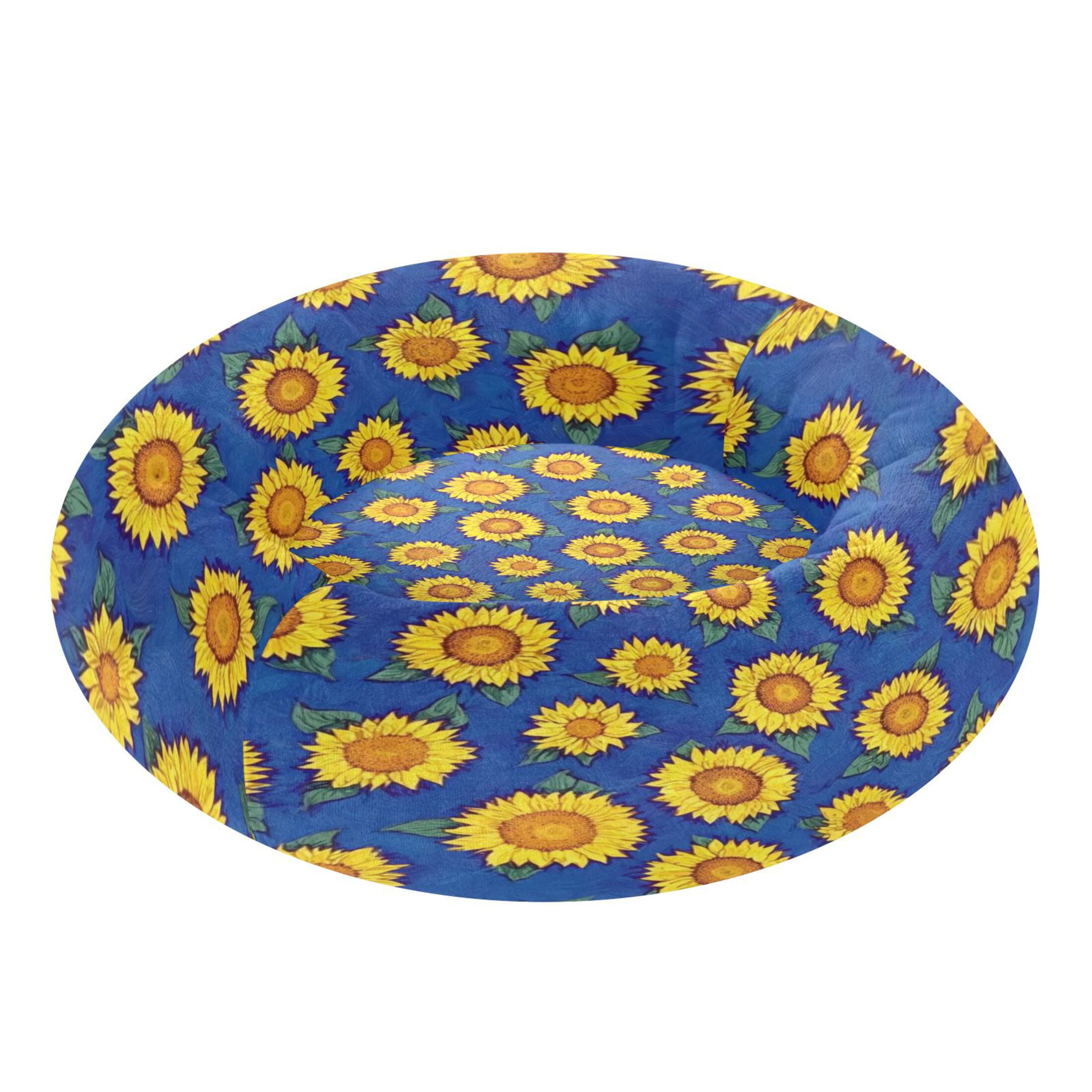 Iauyy Pet Couch Donut Cat Bed for Indoor Cats/Small Dogs Washable & Machine with Non-slip Bottom Calming Cat Furniture, Covered with Sunflowers (M)