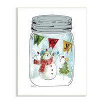 Stupell Industries Joy Text Snowman Christmas Tree Lights Country Jar, 13 x 19, Design by Livi Finn
