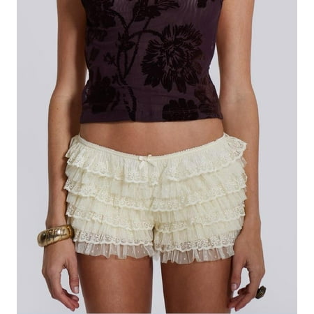 FEORJGP Women s Elegant Lcae Shorts  Ruffled Layered Elastic Waist Lace Short Pants Bloomers Streetwear(S-XL)