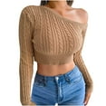 thumbnail image 7 of Herrnalise Women's Knitted Crop Tops Fashion Casual Colorful Long Sleeve Off Shoulder Knit Sweater Crew Neck Sweater Pullover Jumper Sweaters, 7 of 7