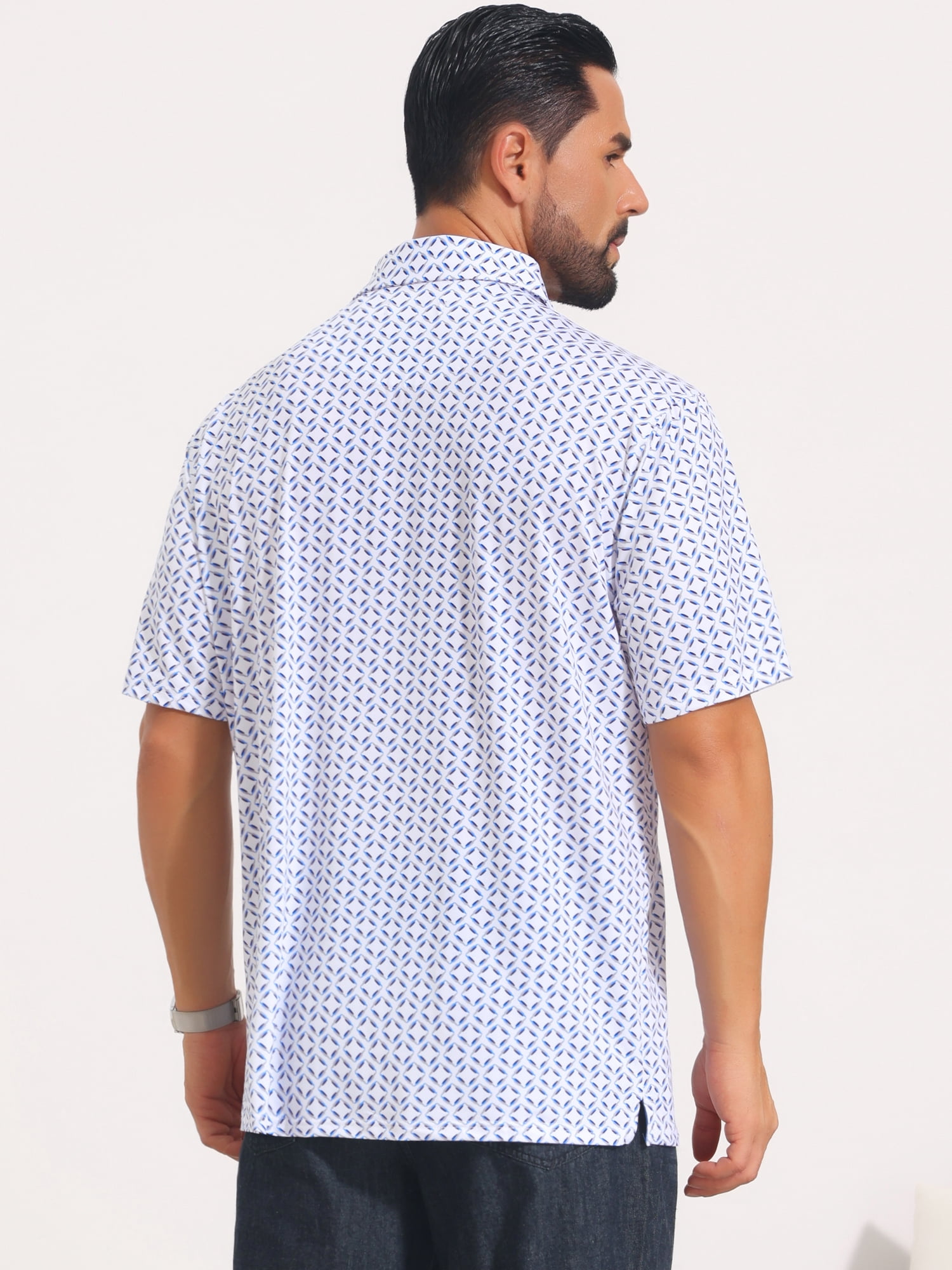 DARING DIVA Men's Printed Short Sleeve Lightweight Breathable Polo Shirts XL Blue