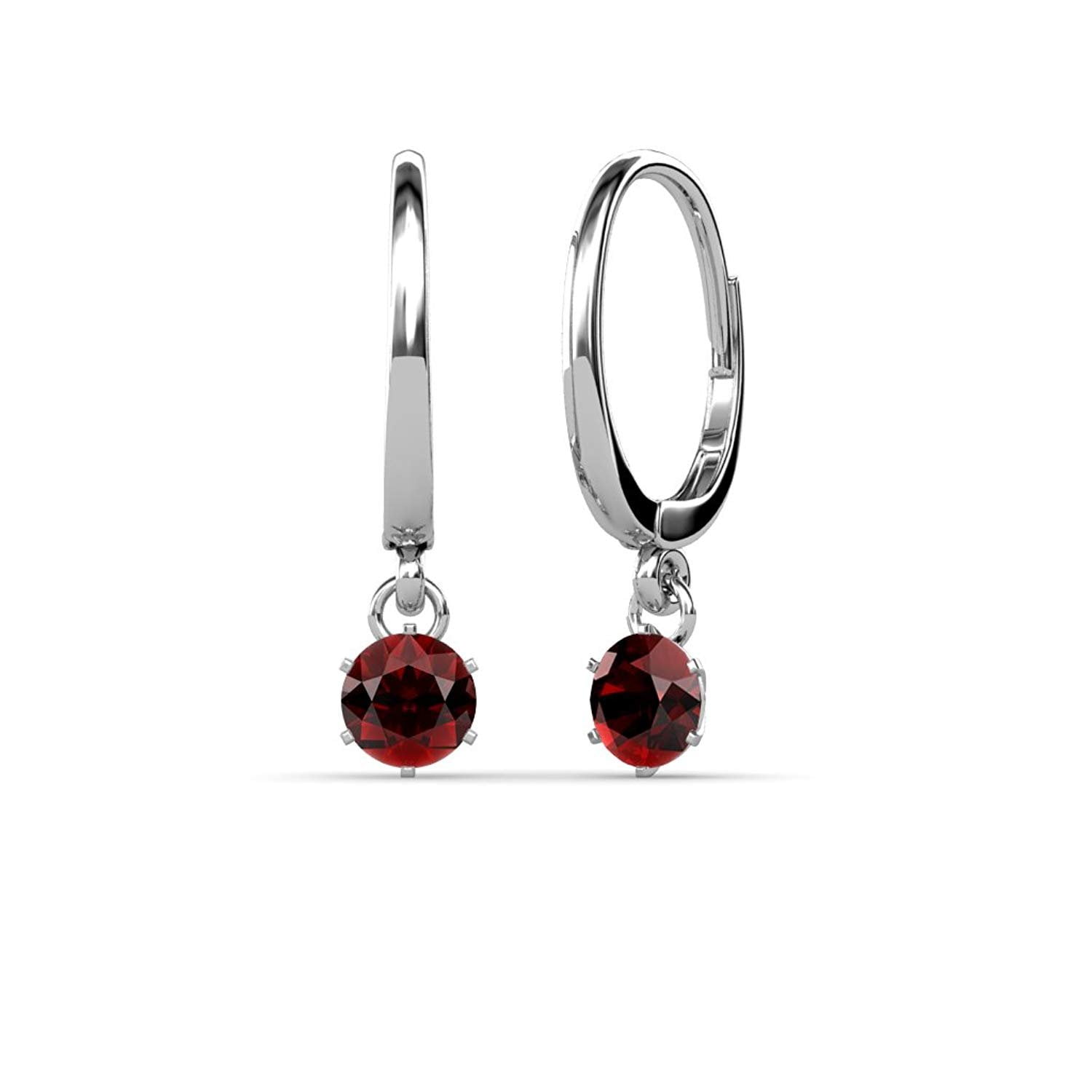 Red Garnet Six Prong Solitaire Dangling Earrings 0.65 ct tw in 14K ...