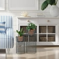 thumbnail image 7 of Modernist Home Plant Stands, Black Iron, Woven Wire Mesh Columns, Rolled Base Rim, 15.75 and 21.75 Inches, 7 of 7