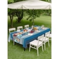 thumbnail image 3 of Outdoor Tablecloth with Umbrella Hole and Zipper, Blue Starfish Beach Rectangle Table Cloth 60x84 Inch Waterproof Tablecloth, Summer Conch Coral Coastal Wood Grain Picnic Table Cover for Patio, 3 of 7