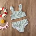 thumbnail image 2 of Ensemble de Maillot de Bain pour Nouveau-Née Fille, Haut de Bikini à Manches Volantées avec Imprimé Graphique + Bas, Tenue de Bain Rose 1-2 Ans, 2 of 6
