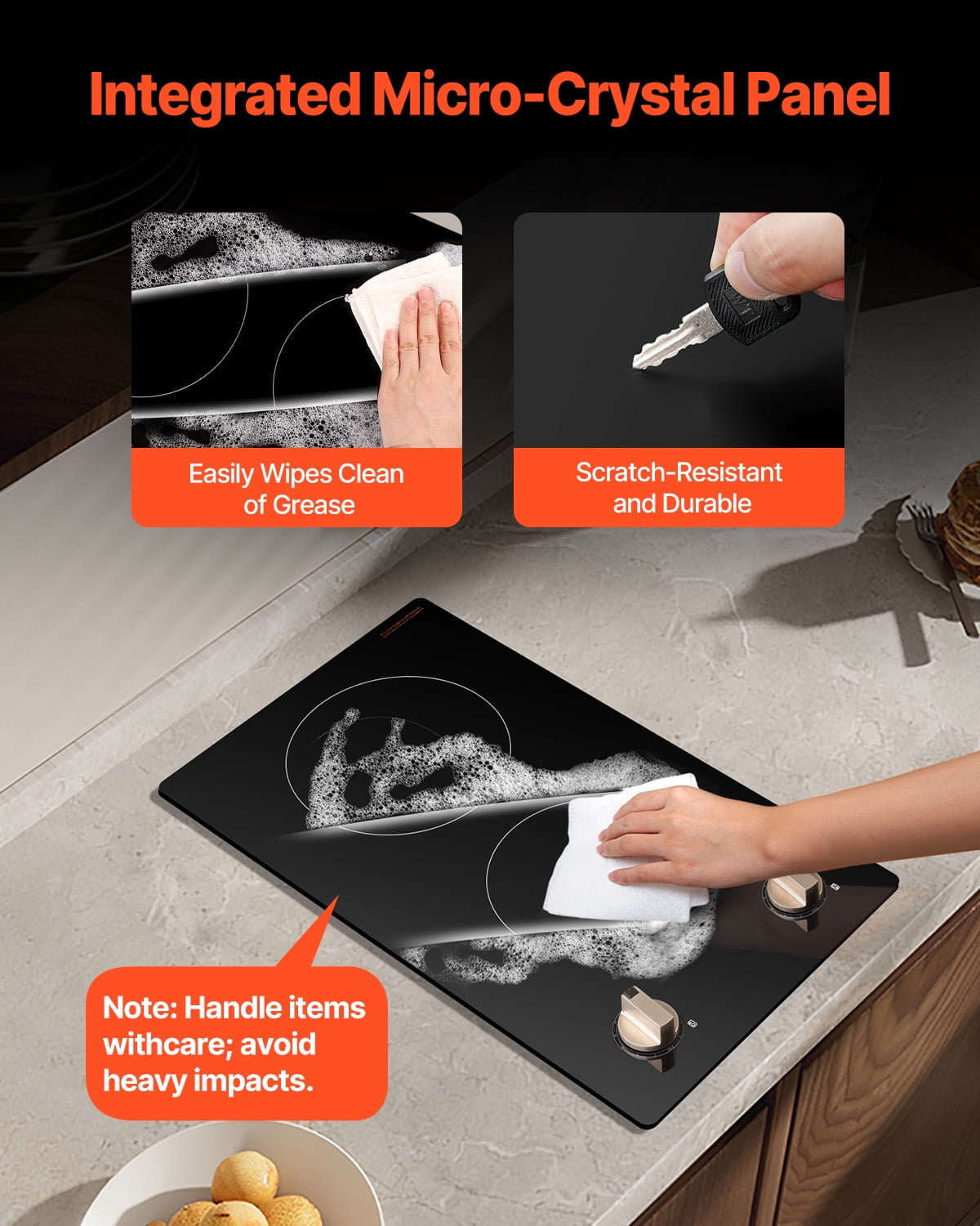 KFFKFF Induction Stove, 1800W Electric Tabletop Heater, Dual Knob-Controlled Burner, Integrated Induction Stove with 12 Heat Levels, Glass Top, Automatic Power-Off