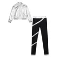 thumbnail image 3 of TiaoBug Kids Girls Metallic Zipper Long Sleeves Jacket and Shiny Striped Leggings Pants Dance Outfits Silver 10, 3 of 5