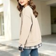 thumbnail image 5 of Girls Plaid Crewneck Sweatshirt Long Sleeve Two Piece Pullover Top Casual Warm Preppy Sweatshirt for Kids Fall Winter School Daily Play Wear(11-12 Years,Beige), 5 of 5