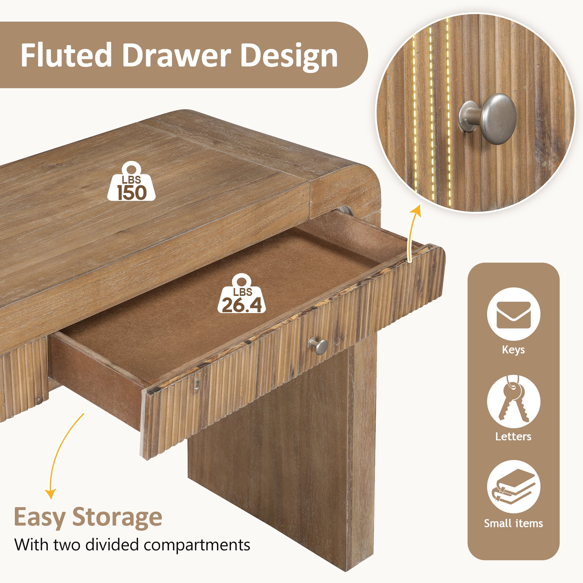 Harper & Bright Designs Wood Console Table with Storage , Flutde Entryway Table with Curved Corners for Hallway & Living Room , Natural
