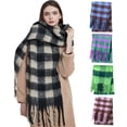 thumbnail image 4 of Prolriy Scarf for Women Thermal Scarf Fall Winter Scarf Classic Tassel Plaid Scarf Warm Soft Chunky Large Blanket Wrap Shawl Scarves 1 Pack Warm Scarf for Womens Shawl Scarf Blue, 4 of 4