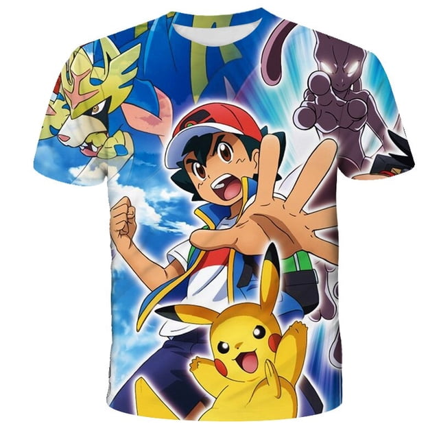Camiseta con estampado 3D de Pokémon para niño y niña, ropa informal de Pikachu de dibujos animados, a la moda, de 3 a 14 años, novedad de verano qym unisex
