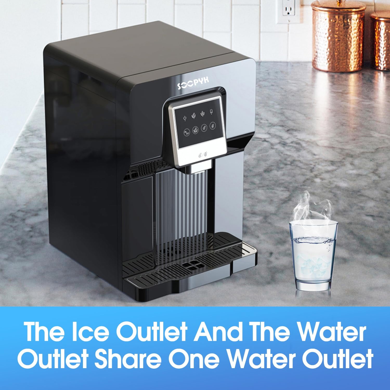 SOOPYK Countertop Bottleless Water Cooler Dispenser with Ice Maker with Water Line 18LBS Daily Capacity (without FILTER)