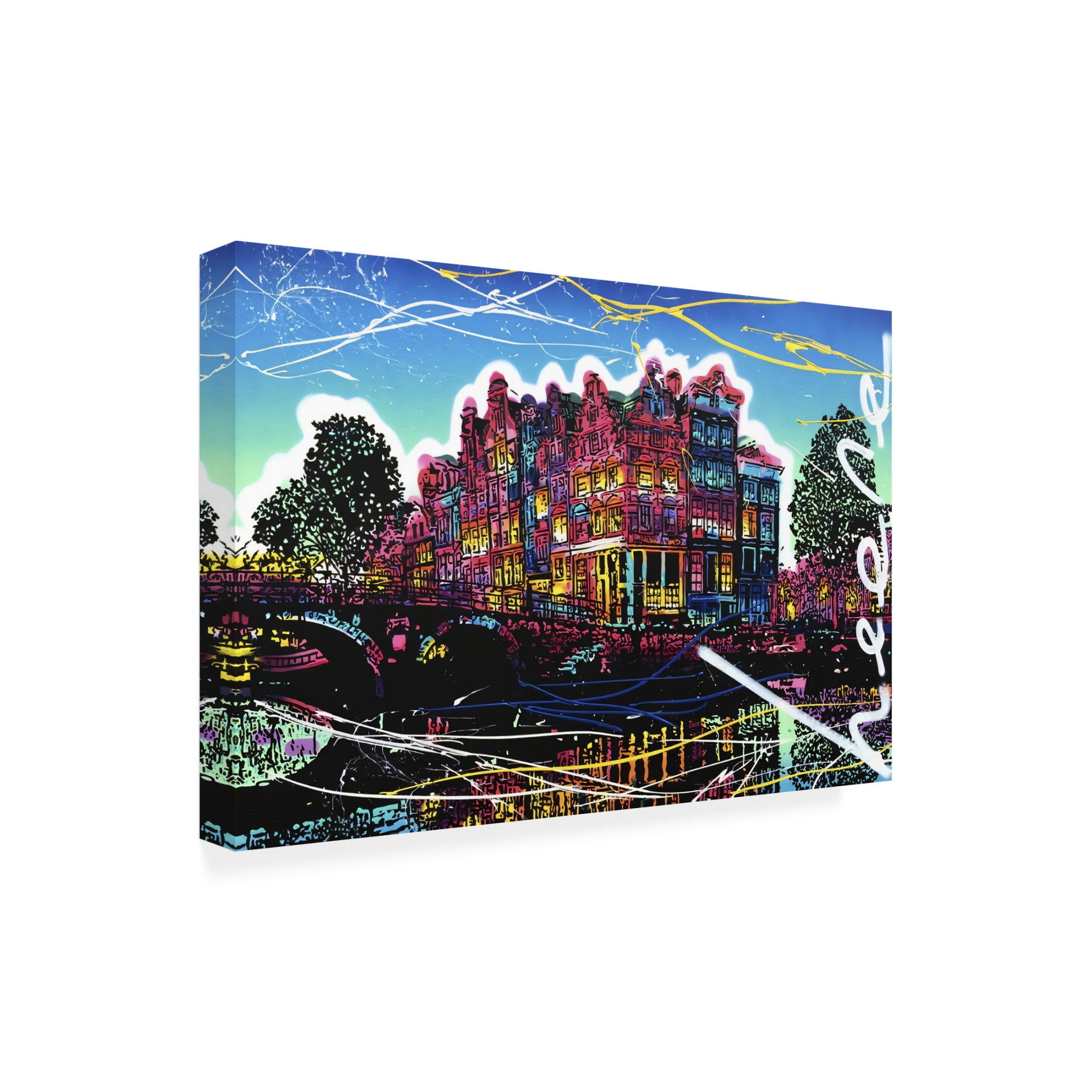 Canvas Wall Art - Ray Heere 'Colorful Cityview of Brouwersgracht In Amsterdam' Wall Art for Living Room, Bedroom, or Office Décor by Trademark Fine Art - 19 x 12 Inches