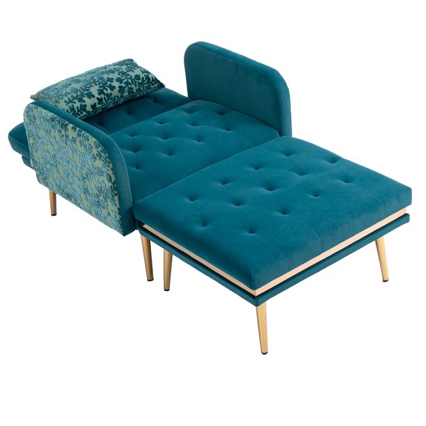 Single Sofa Chair with Ottoman, Velvet Upholstered Armchair Lounge